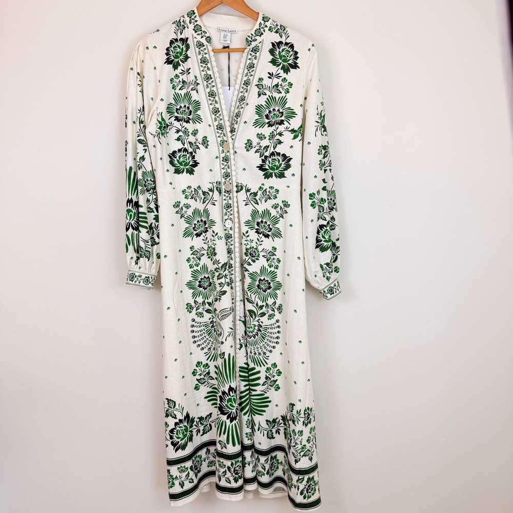 NWT Christian Lacroix Forest Soul Botanical Print Linen Blend Midi Green Dress - Picture 3 of 13